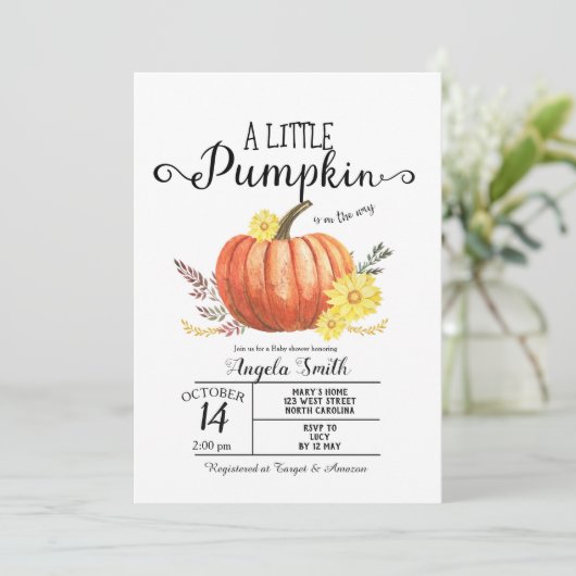 Baby shower van hout Kleine pompoenuitnodiging Rus Kaart (Staand voorkant)