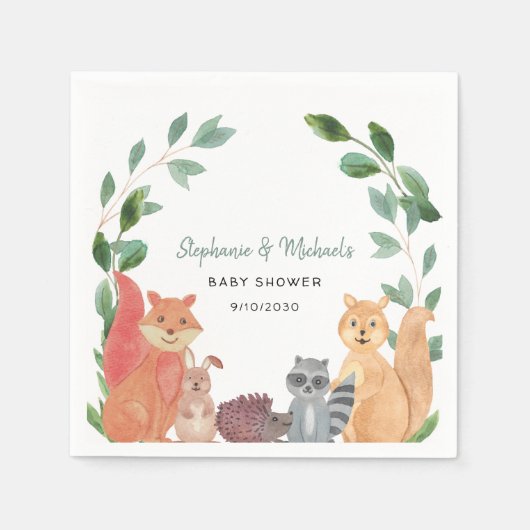 Baby shower van houtlanddieren servet (Voorkant)
