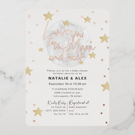 Baby shower van je moeder en rugleuning folie uitnodiging (Voorkant)