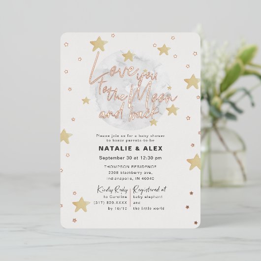 Baby shower van je moeder en rugleuning folie uitnodiging (Staand Voorkant)