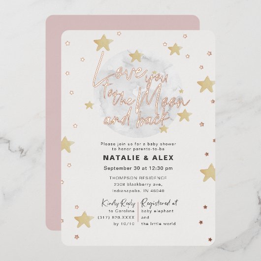 Baby shower van je moeder en rugleuning folie uitnodiging (Voorkant / Achterkant)