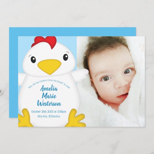 Baby shower van kippen Blauw Kaart (Voorkant / Achterkant)