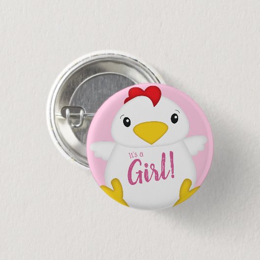 Baby shower van kippen Roze Ronde Button 3,2 Cm (Voorkant /achterkant)