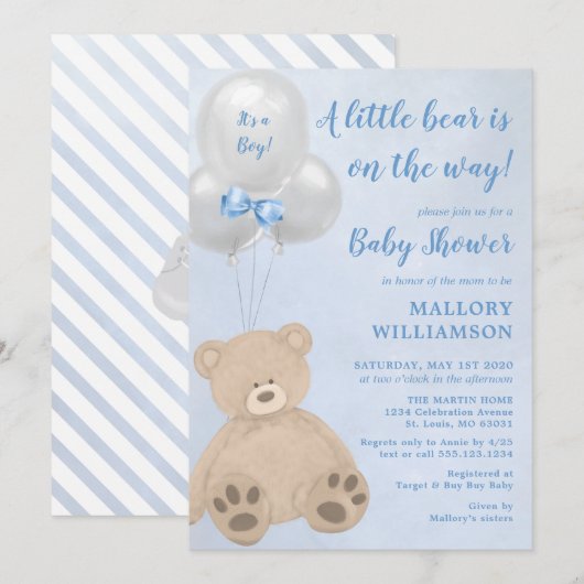 Baby shower van kleine Beren jongen Kaart (Voorkant / Achterkant)