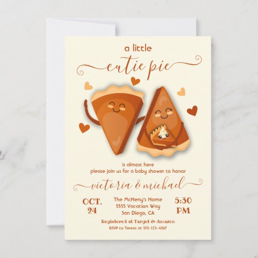 Baby shower van kleine cutie Pumpkin Pie Autumn Kaart (Voorkant)