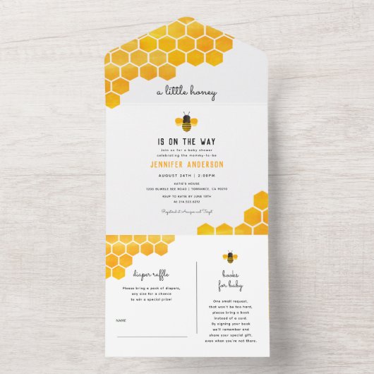 Baby shower van kleine honingbijen all in one uitnodiging (Binnen)