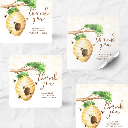 Baby shower van kleine honingbijen vierkante sticker