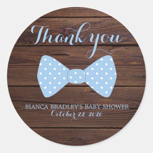 Baby shower van kleine Mannen | Rustic Wood Bowtie Ronde Sticker (Voorkant)