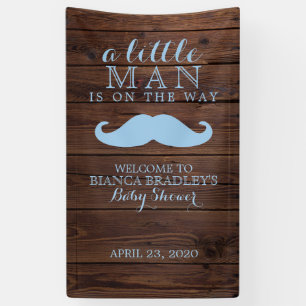Baby shower van kleine Mannen   Rustic Wood Mustac Spandoek