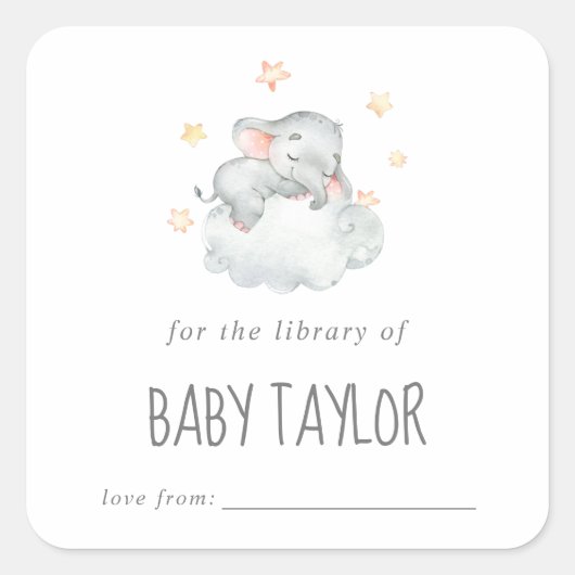Baby shower van kleine olifant vierkante sticker (Voorkant)