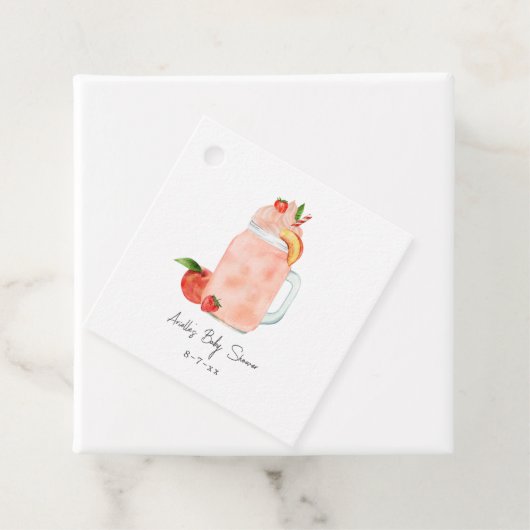 Baby shower van kleine peach-vruchtenmoes bedankjes labels (In situ)