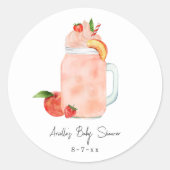 Baby shower van kleine peach-vruchtenmoes ronde sticker (Voorkant)