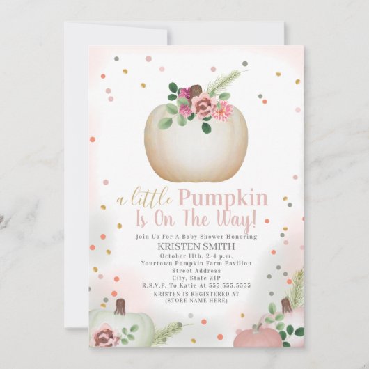 Baby shower van kleine pompoen met roze spelden kaart (Voorkant)