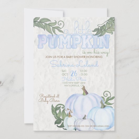 Baby shower van kleine pompoenblauw kaart (Voorkant)