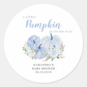 Baby shower van kleine pompoenblauw ronde sticker (Voorkant)