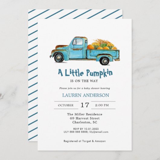 Baby shower van kleine pompoenen kaart (Voorkant / Achterkant)