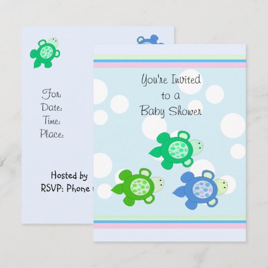 Baby shower van kleine schildpadden kaart (Voorkant / Achterkant)
