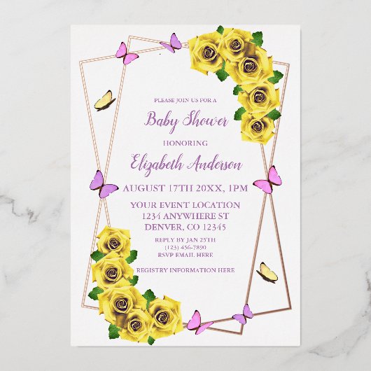 Baby shower van kleine vlinder folie uitnodiging (Voorkant)