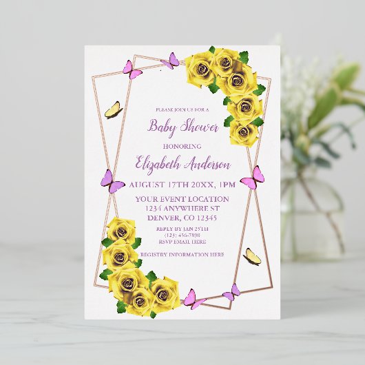 Baby shower van kleine vlinder folie uitnodiging (Staand Voorkant)