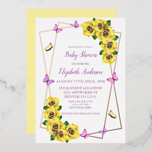 Baby shower van kleine vlinder folie uitnodiging (Voorkant / Achterkant)