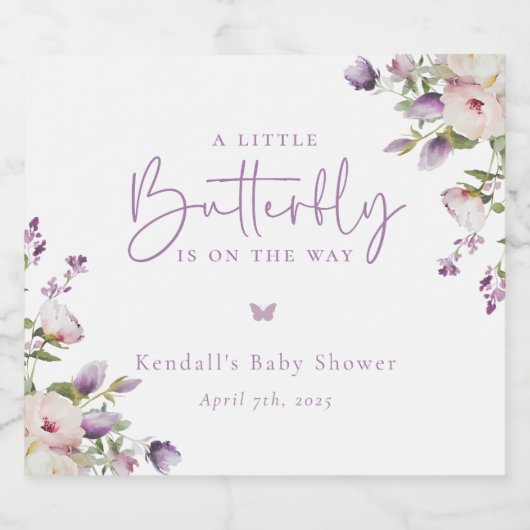 Baby shower van kleine vlinder sparkling wijnetiket (Enkel label)