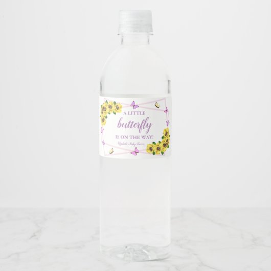 Baby shower van kleine vlinder waterfles etiket (Voorkant)