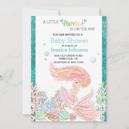 Baby shower van kleine zeemeermin Waterverf Glitte Kaart (Voorkant)