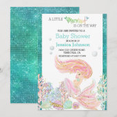 Baby shower van kleine zeemeermin Waterverf Glitte Kaart (Voorkant / Achterkant)