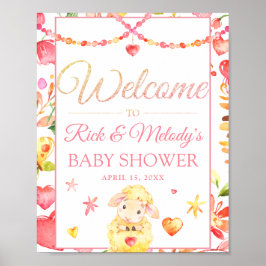 Baby shower van kleurrijke schapen / Lamb Girl Wel Poster