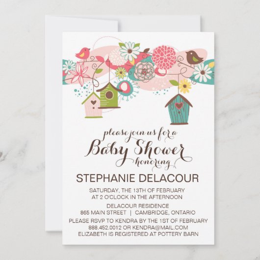 Baby shower van kleurrijke Tortelduifjes en vogelv Kaart (Achterkant)