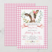 baby shower van koe boerderij nodigroze meisje uit kaart (Voorkant / Achterkant)