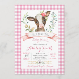 baby shower van koe boerderij nodigroze meisje uit kaart