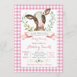 baby shower van koe boerderij nodigroze meisje uit kaart