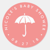 Baby shower van koraal en wit ronde sticker (Voorkant)
