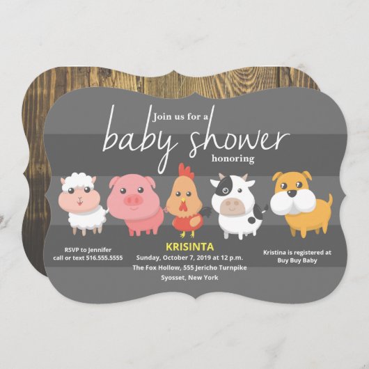 Baby shower van landbouwhuisdieren kaart (Voorkant / Achterkant)