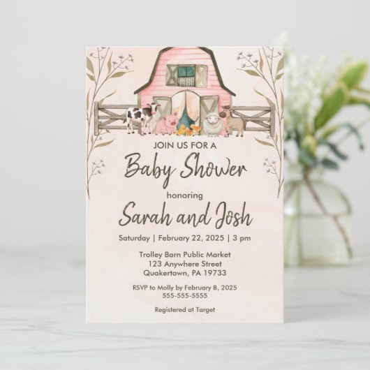 Baby shower van landbouwhuisdieren kaart (Staand voorkant)