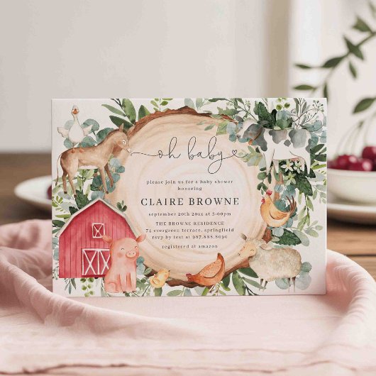 Baby shower van landbouwhuisdieren kaart