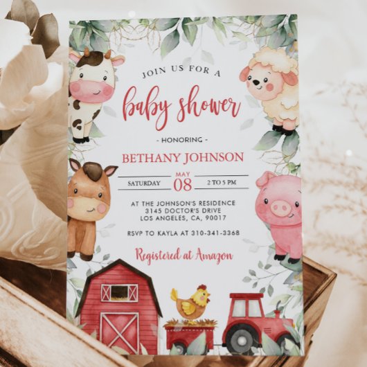 Baby shower van landbouwhuisdieren kaart