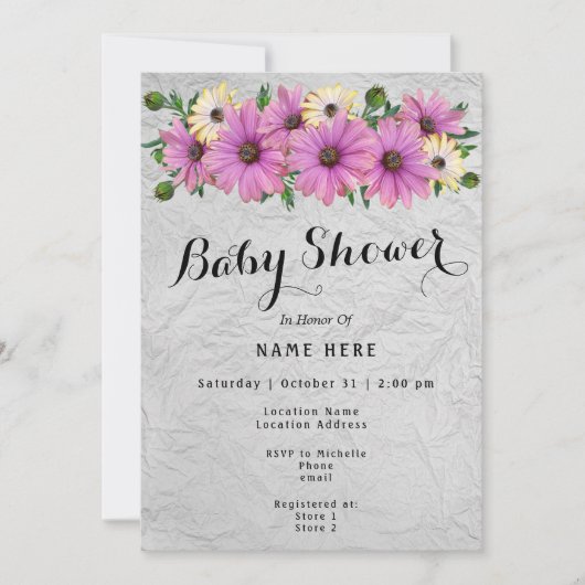 Baby shower van lavendel en gele dagen kaart (Voorkant)