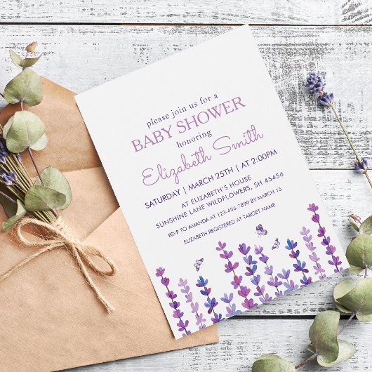 Baby shower van lavendel en vlinder kaart