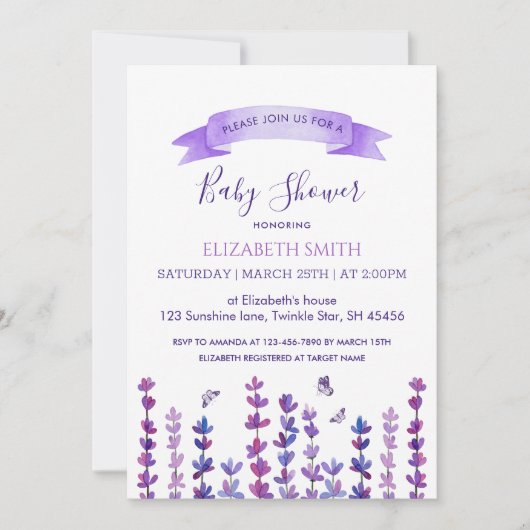Baby shower van lavendel en vlinder kaart (Voorkant)