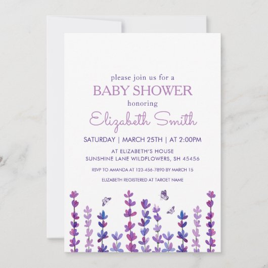 Baby shower van lavendel en vlinder kaart (Voorkant)