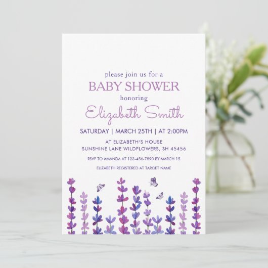 Baby shower van lavendel en vlinder kaart (Staand voorkant)