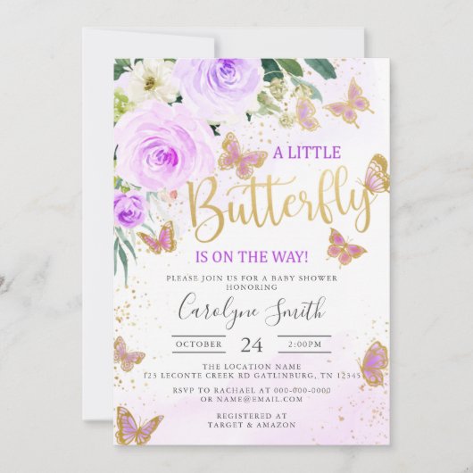 Baby shower van lavendel Floral Butterfly Kaart (Voorkant)