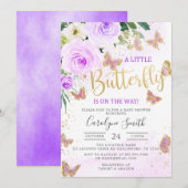 Baby shower van lavendel Floral Butterfly Kaart (Voorkant / Achterkant)
