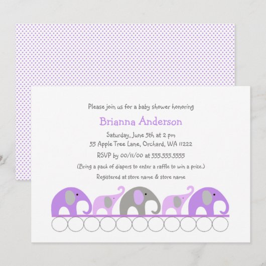 Baby shower van lavender-olifanten/sprinkhaanuitno kaart (Voorkant / Achterkant)