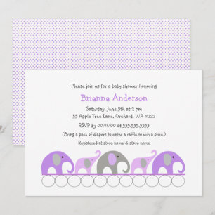 Baby shower van lavender-olifanten/sprinkhaanuitno kaart