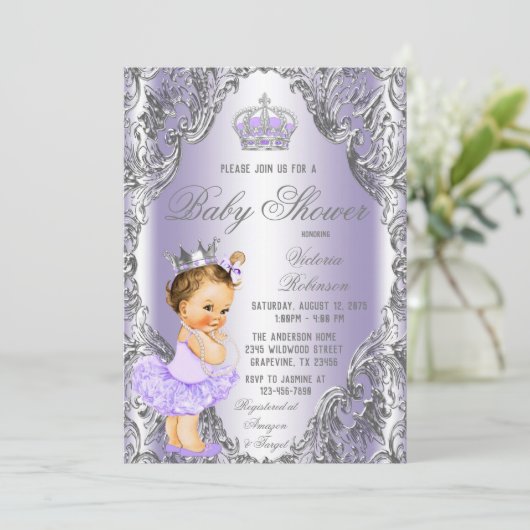 Baby shower van Lavender Silver Princess Kaart (Staand voorkant)