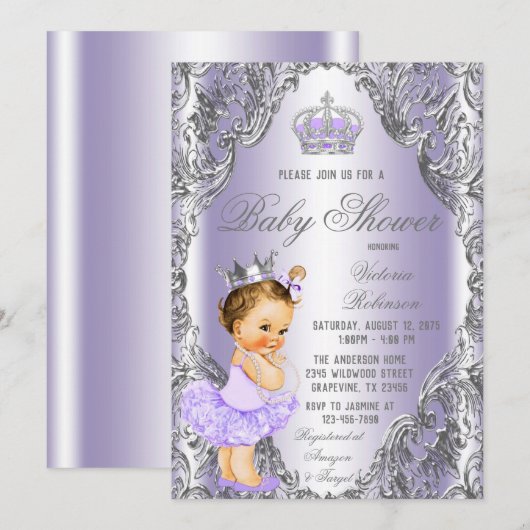 Baby shower van Lavender Silver Princess Kaart (Voorkant / Achterkant)