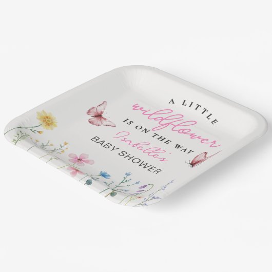 Baby shower van lente-wilde-bloemenmeisje papieren bordje (Gebogen)